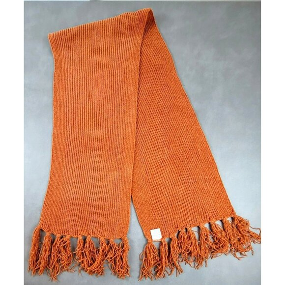 Womens Warm and Cozy Pumpkin Rust Neck Scarf Fall Colors Fringed 60" JH1421 - Picture 2 of 3